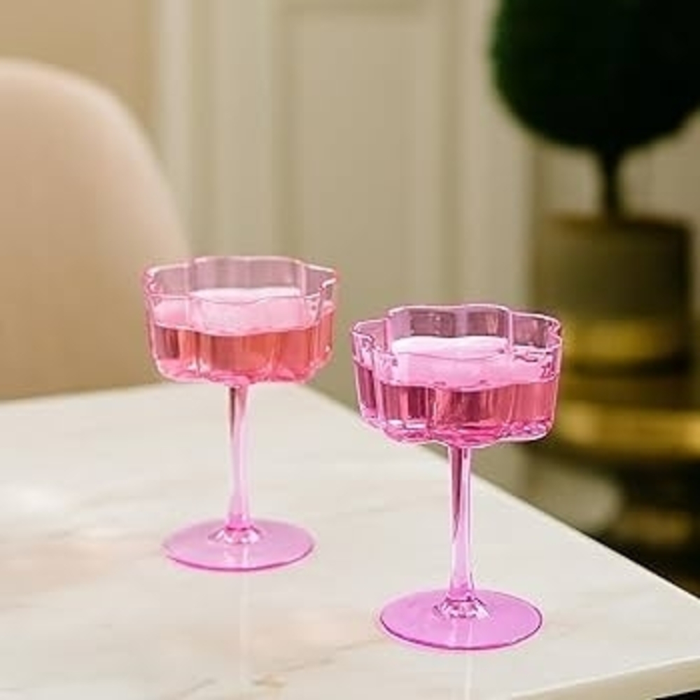 2 Pc Elegant Pink Glass Goblets
